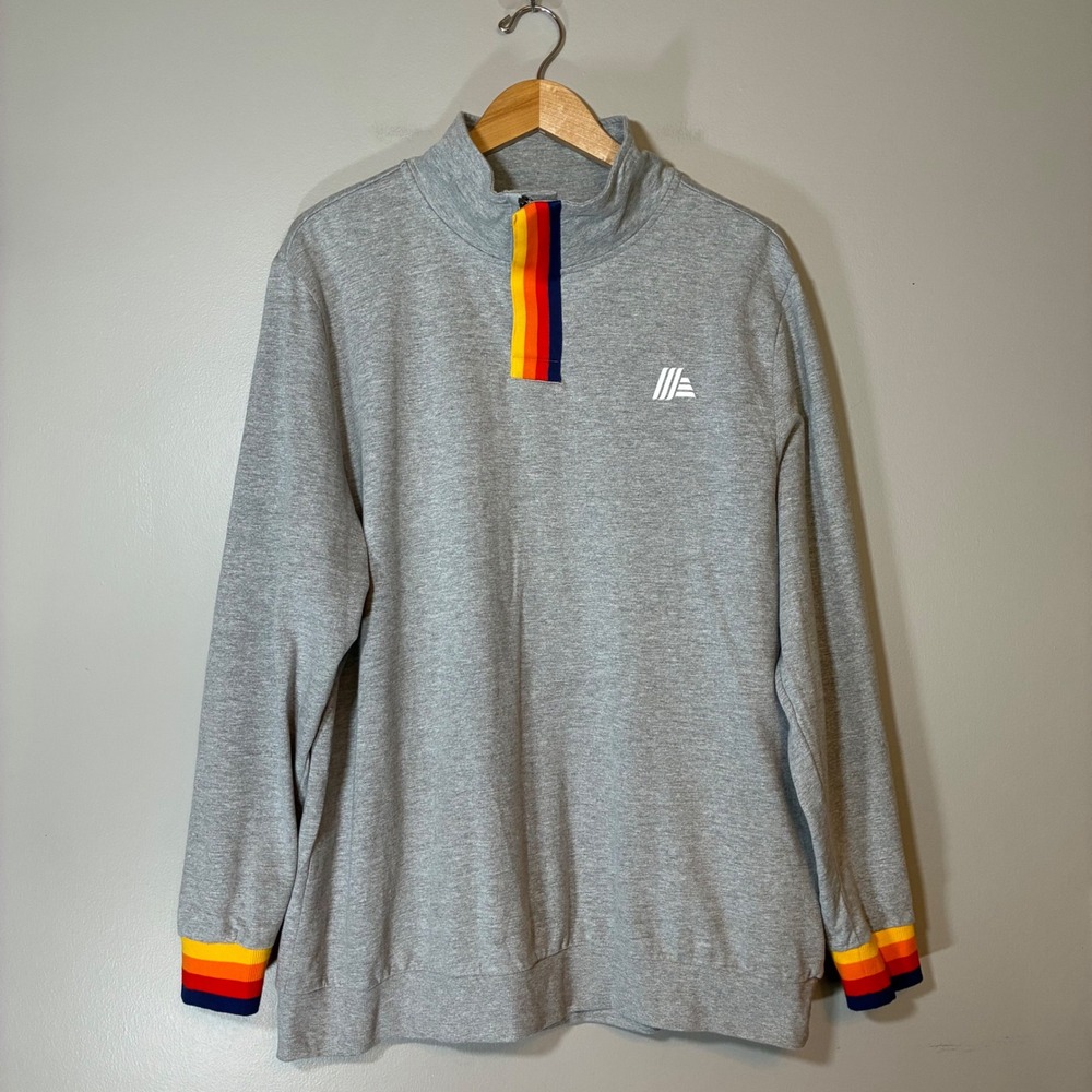 Aldi Gear Quarter Zip Pullover Sweatshirt Gray Rainbow Stripe XL 821188